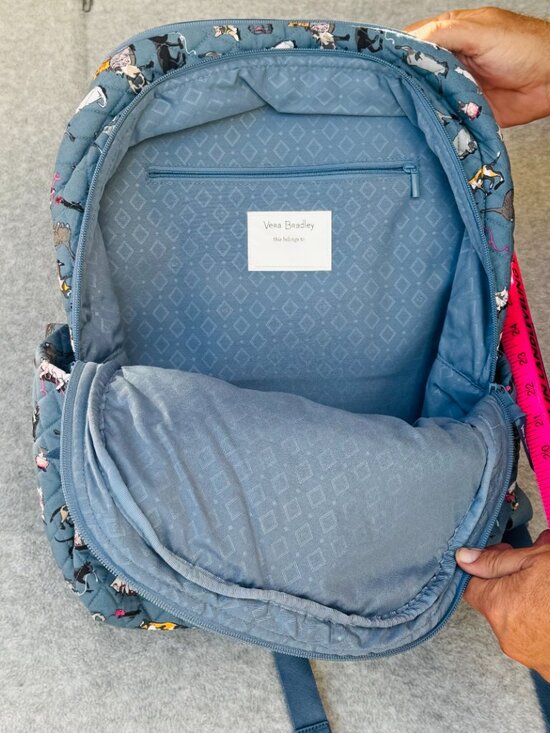 Vera Bradley Essential Large Backpack Blue Cat\'s Meow Zipper NWT Rear Strap main image 12